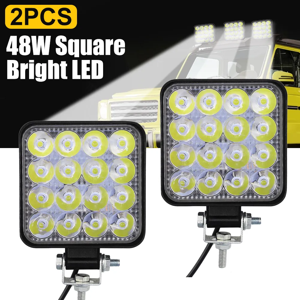 2Pack 48W Square Bright LED Spotlight Work Light Offroad Working Car SUV Truck Drive Dimlampa för Jeep Wrangler Agricultural Tractors