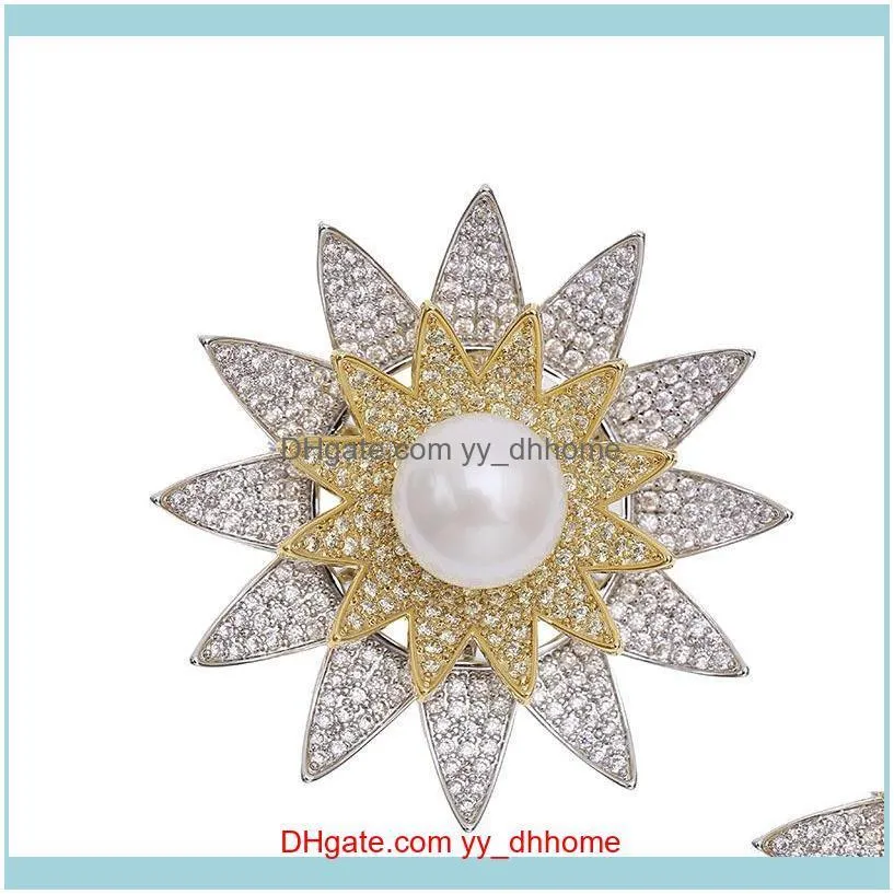 Pins, broszki biżuteria Wysokiej klasy luksus będzie obrócić kreatywne słoneczne kwiat moda broszka mikroinkonowana cyrkon wykwintna żeńska samica aesories drop de de de de de de