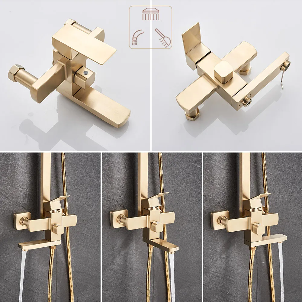 Geborsteld Goud Douche Kraan In Muur 8 "Rvs Regenval Bad Douche Set Draaibare Bad Uitloop Zwart Badkamer douche Column262V