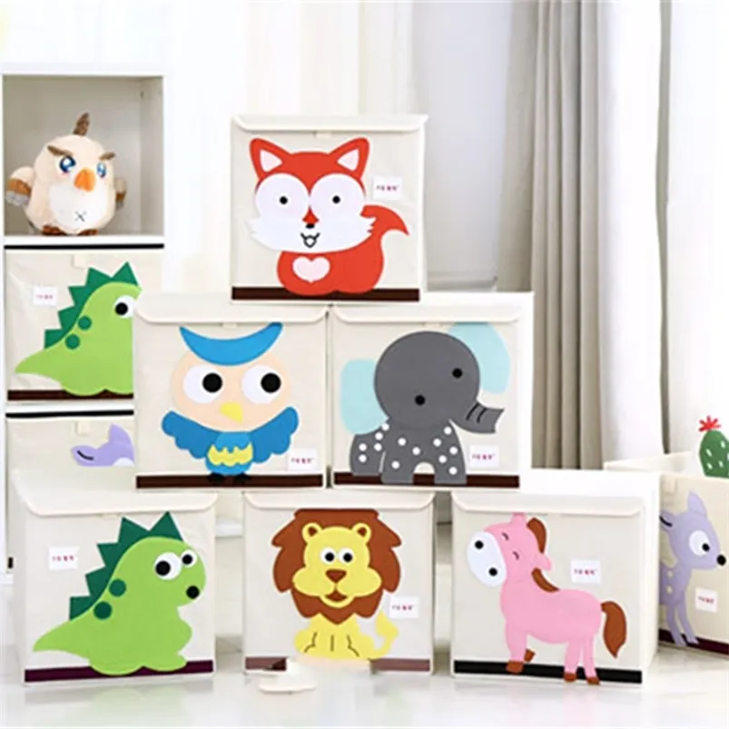 3D Embroider Cartoon Animal Storage Box for Kid Toy Organizer Drawer Underwear Book es Holder 210423