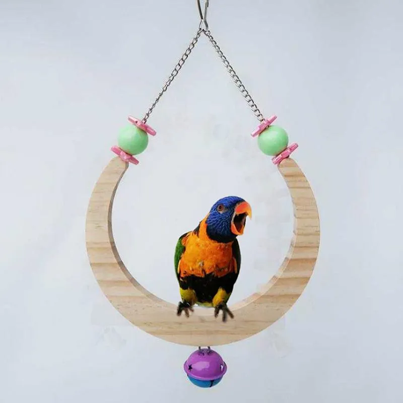 Papegoja swing abborre står leksak månform hängande hängmatta klocka husdjur bur fågel trä träning klo fötter slipning pinne tugg leksaker andra tillbehör