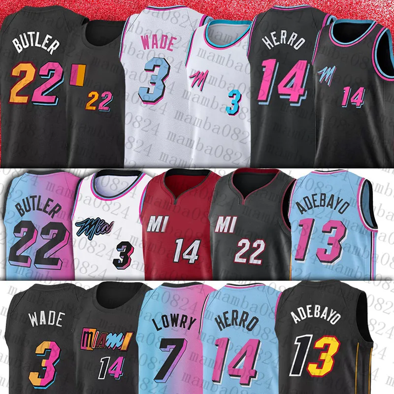 MIA MI hij bij Butler Dwayne Dwyane 3 Wade Basketbal Jersey 22 Jimmy Tyler 14 Herro 7 Kyle 13 Bam Lowry Adebayo 2022 City Jersey