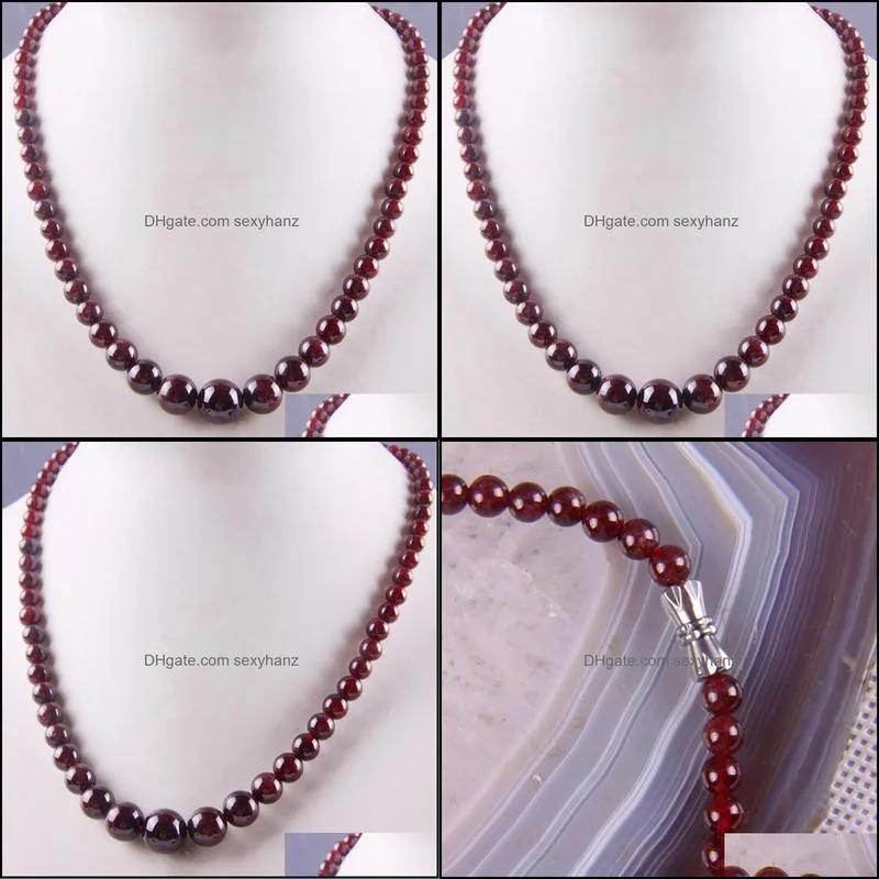 Natural Garnet Graduated Round Beads Necklace 17 Inch Jewelry For Gift F190 Chains