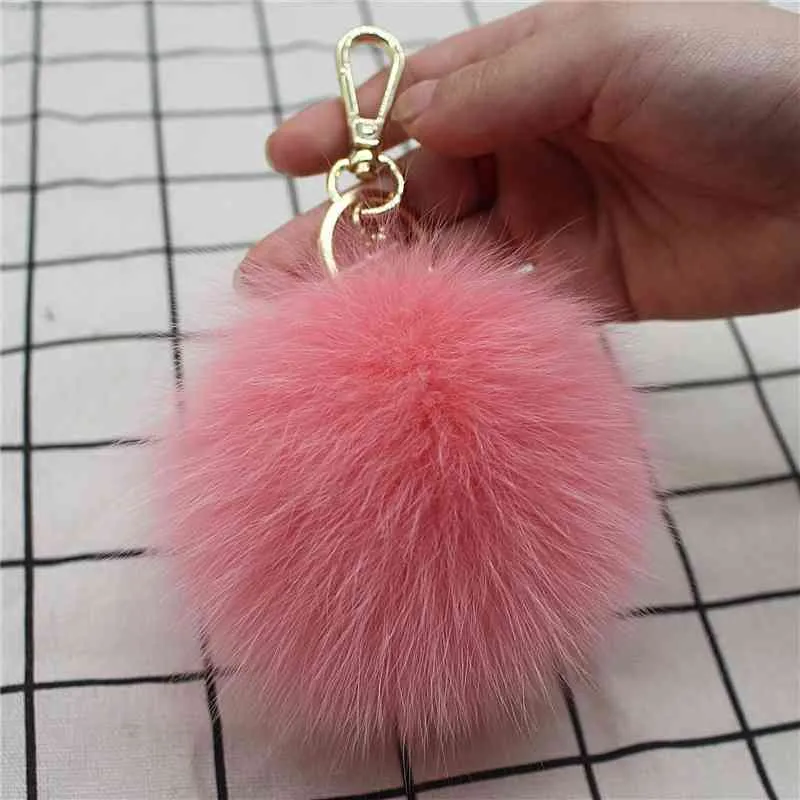 11cm Fluffy Real Fox Fur Ball Pom Poms Genuine Fur Pompom Ball High Quality Keychain Car Key Chain Metal Ring Pendant For Women