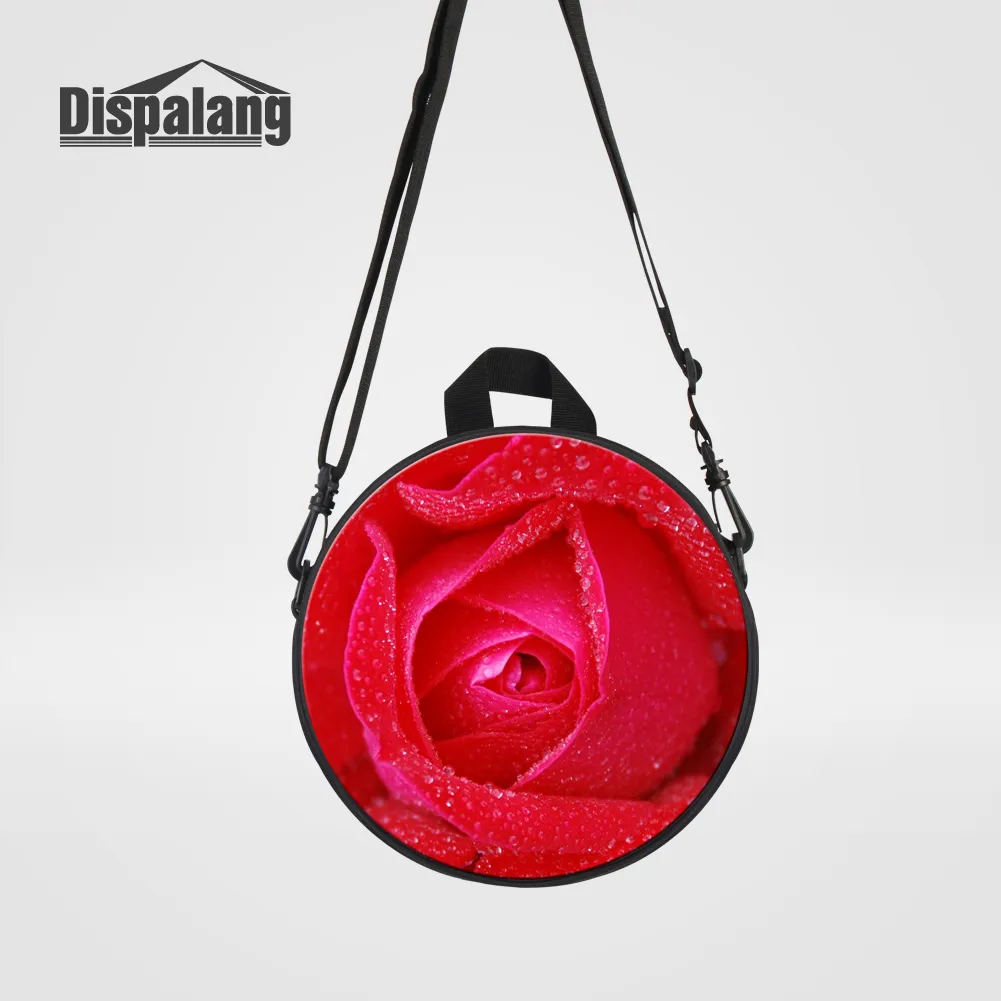 Female Mini Round Bag Floral Rose Printing Women Messenger Bag Grils Custom Image Crossbody Travel Bag Children Small Kindergarten Bookbags