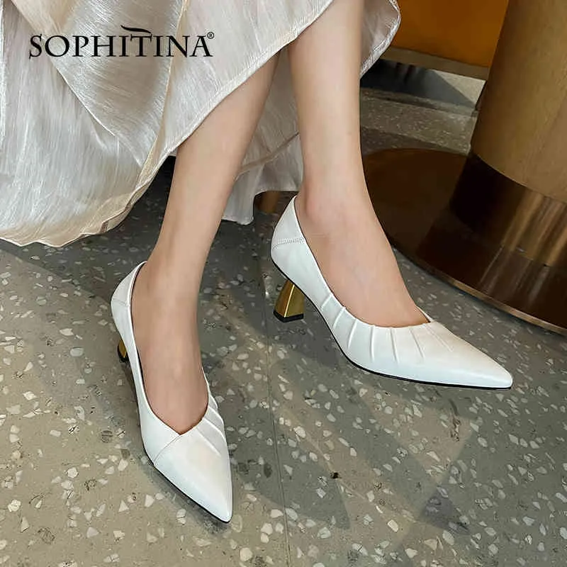 Sophitina Pure Color Mulheres Altos Saltos Pérola Pérola Praça Sapatos Pontilhados Boca rasa Namoro Sapatos Feminino Bombas Chegada AO626 210513