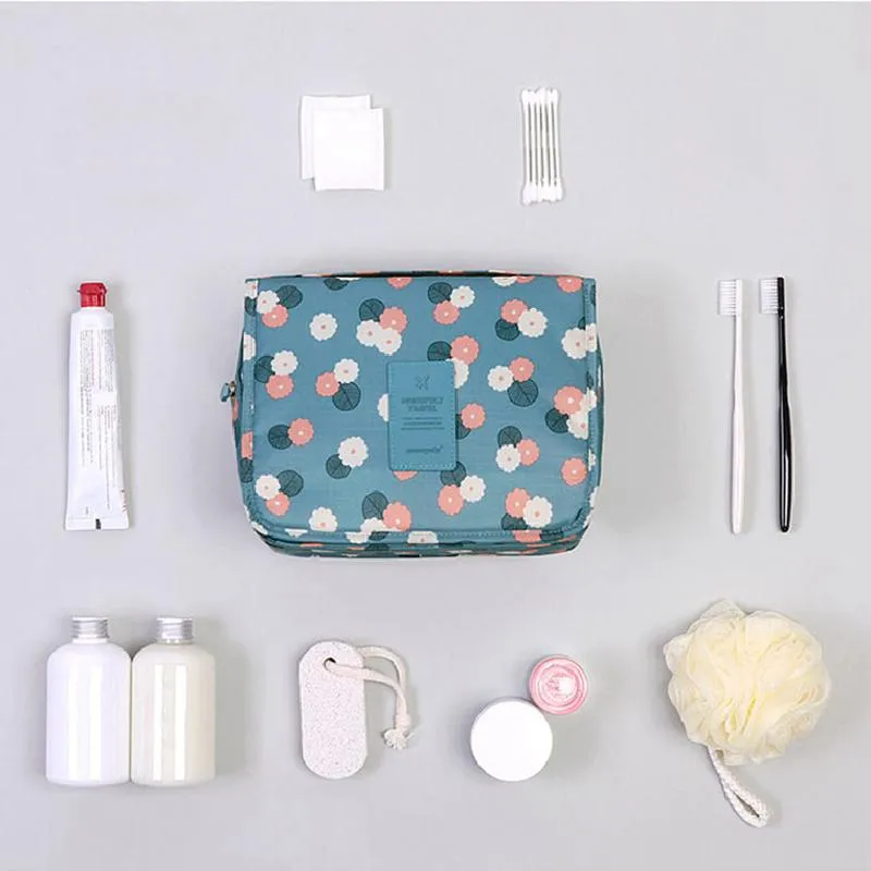 Storage Bags Hanging Travel Cosmetic Bag Case Make Up Organizer Toiletry Rushed Floral Nylon Zipper Wash Pouch