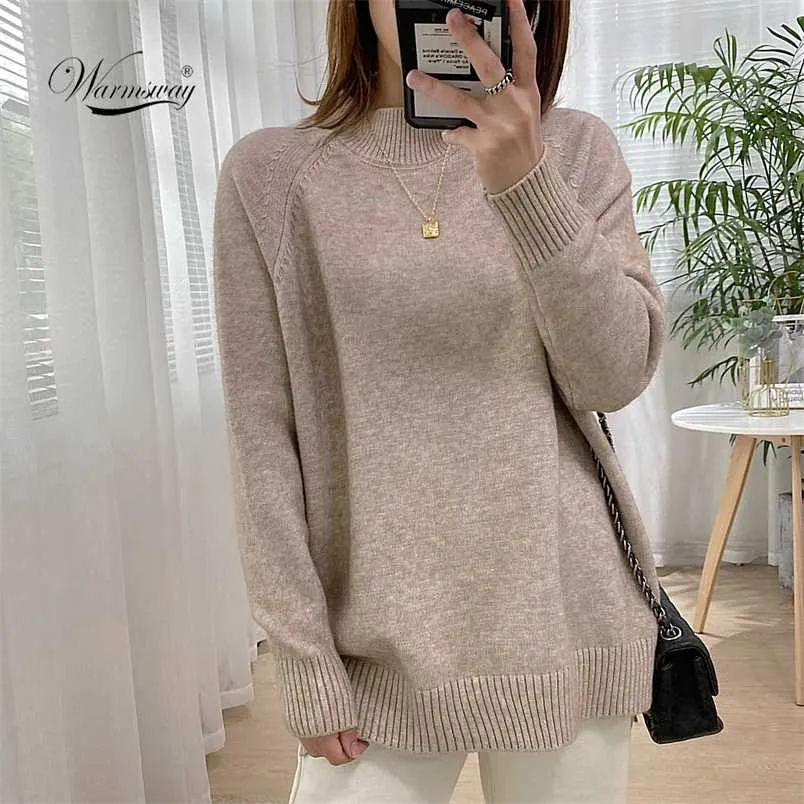 Vrouwen Mock Neck Pullovers Trui Hoge Kwaliteit Oversized Jumper Split Fall Winter Kleding Beige Paars Groen 8 Kleuren C-232 211007