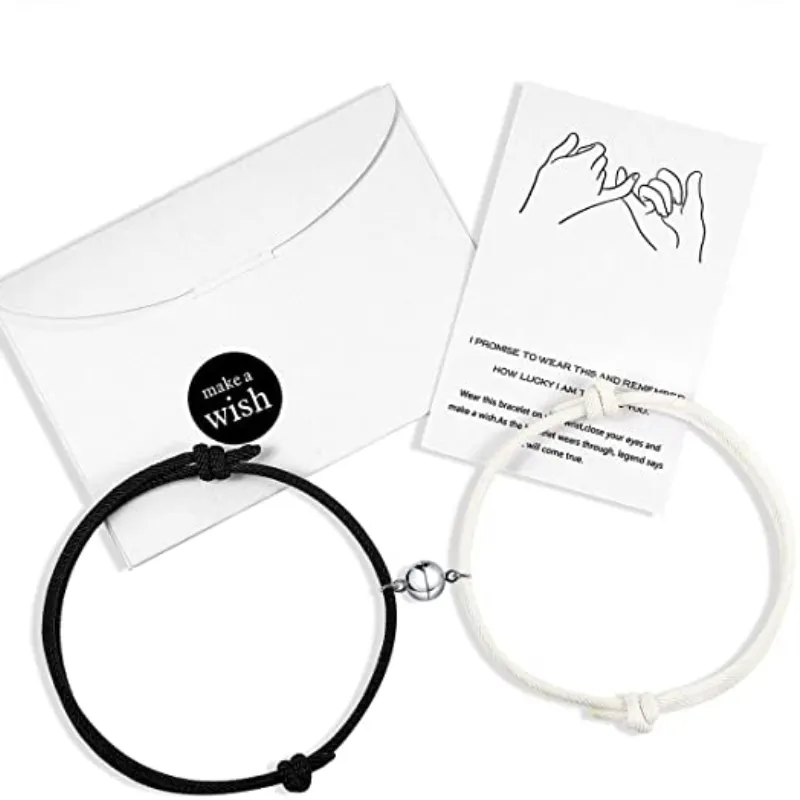 2021 aimant Bracelet Couple fait à la main réglable corde correspondant Braslet infini amour Braclet chanceux noir blanc Brazalete cadeau