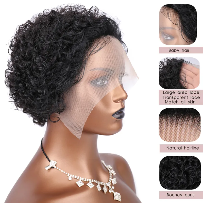 Short Curly 13x1 Lace Front Human Hair Wigs For Black Women  display picture 1