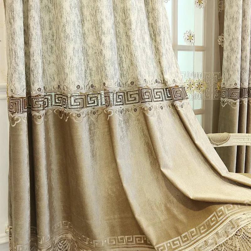 Gardin draperier kinesisk stil lyx broderade gardiner för vardagsrum sovrum kaffe stygn blackout tyg färdig