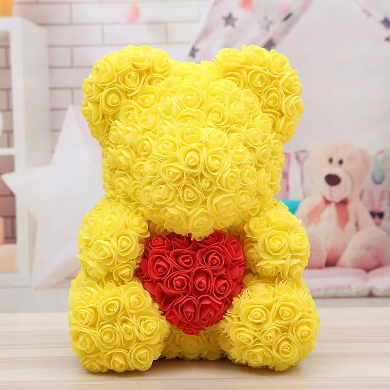 40cm Rose Teddy Bear Artificial Flower LED Strings Decoration Rose Bear Wedding Valentines Day Gifts For Women Home Decoration CA21