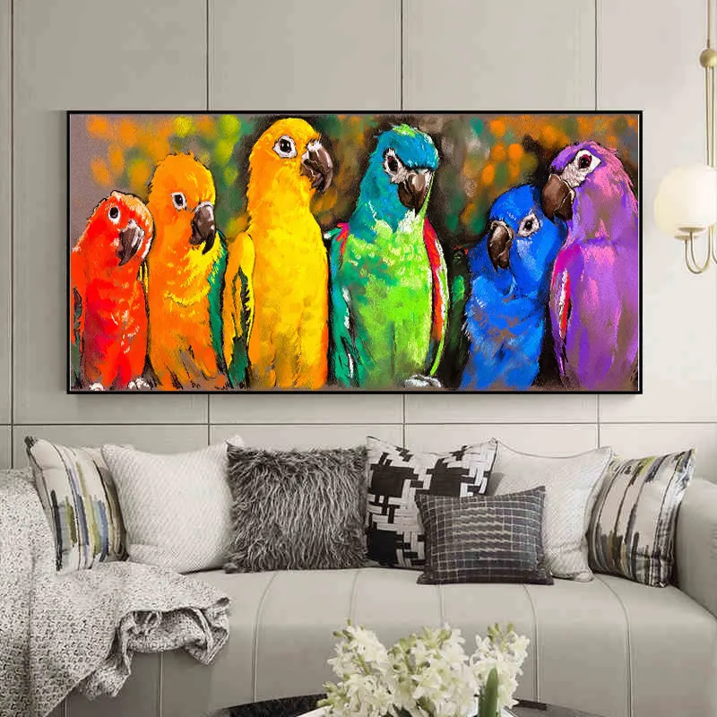 Nowoczesne zdjęcia Kolorowe papugi obrazy na płótnie do salonu Wydruki i plakaty dekoracyjne sztuki zwierząt Cuadros Home Decor