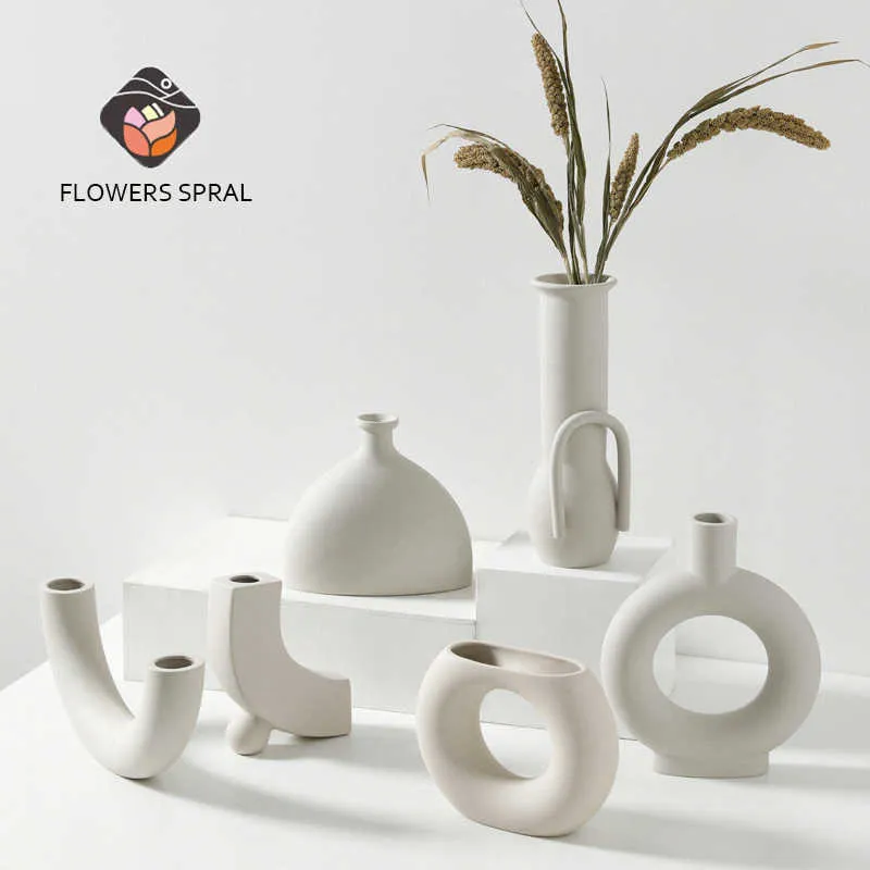 家の装飾花瓶北欧風の陶磁器の花瓶と植木鉢ホワイトSSMALLフラワーポット家の装飾大中および小さいVAS 210712