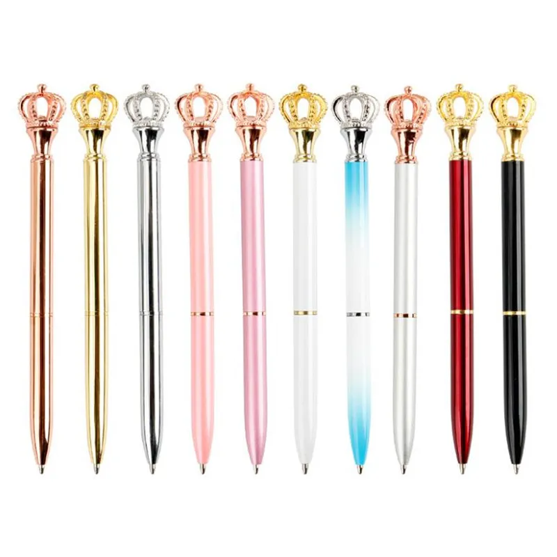 Wholesale ballpoint caneta requintado multi-color metal cristal brilhante coroa com diamante escola escola estudante aprendizagem artigos de papelaria suprimentos presentes