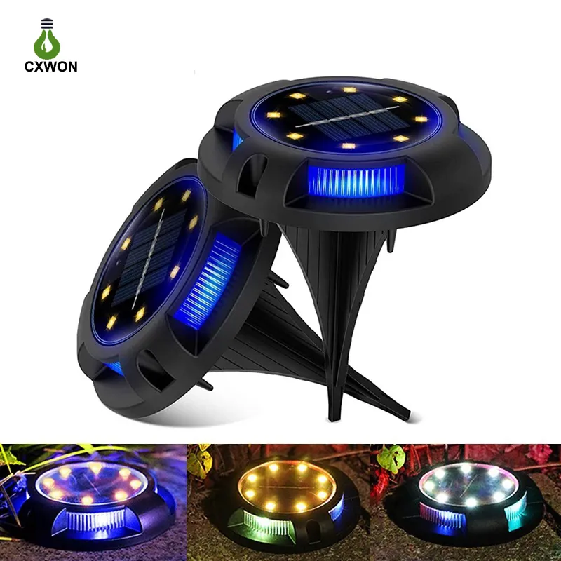 Solar Powered Deck Lamp 12 LEDs Dual Color Gound Lights Outdoor Buried Light for Patio Pathway Lawn Yard Driveway Walkway
