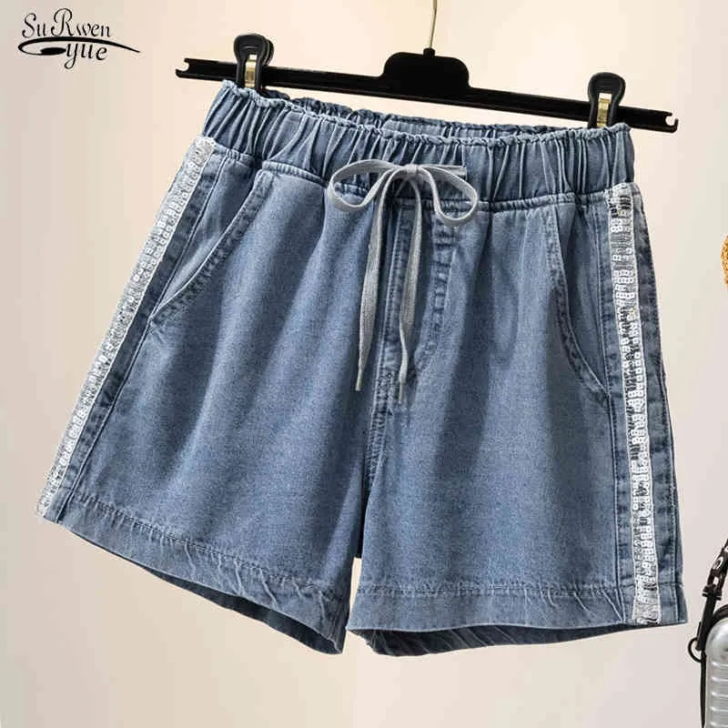 Sommar elastiska höga midja shorts kvinnor plus storlek denim koreanska lösa vardagliga byxor korta jeans 9743 210508