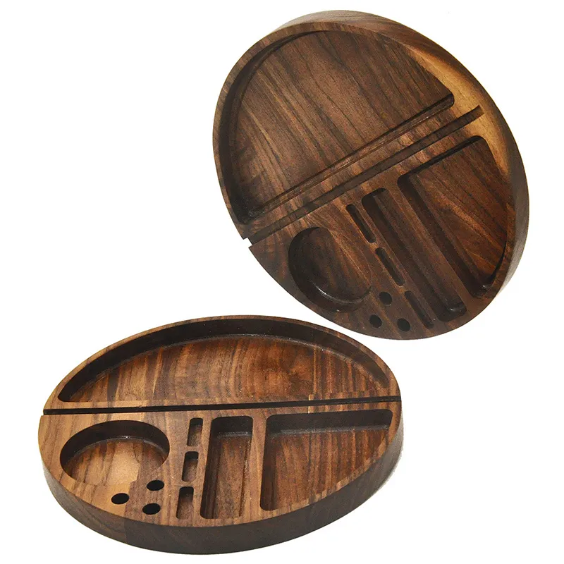 Plateau à rouler en bois de forme ronde Accessoires pour fumeurs domestiques avec diamètre de rainure 218 MM Plateaux à tabac en bois naturel Cigarette