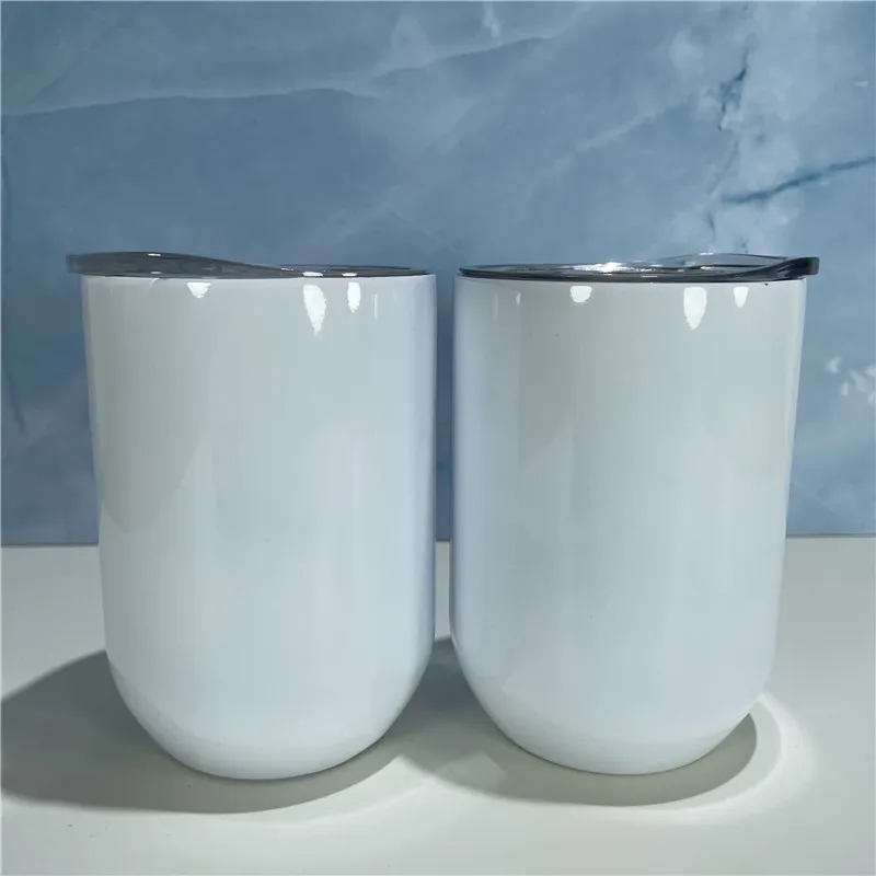 12oz Stainless Steel Wine Tumbler Stemless Sublimation Wine Glass with Lid  Vacuum Egg Shape