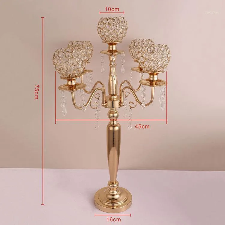 Decoração de festa 10pcs) 75 cm de altura da peça central de mesa acrílico ouro 5 braços de cristal casamento candelabros velas fornecimento