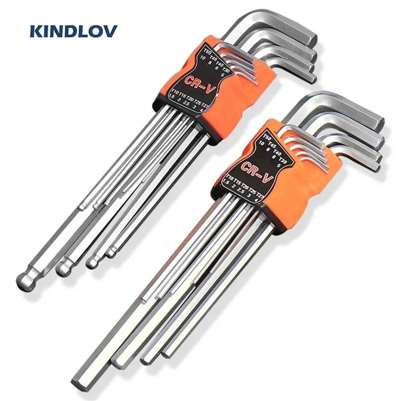 KINDLOV 9Pcs Wrench L Shape Allen Key Set Torx Hex Screwdriver Ball-Head Universal Spanner Double End Wrench Set Repair Tools 211110