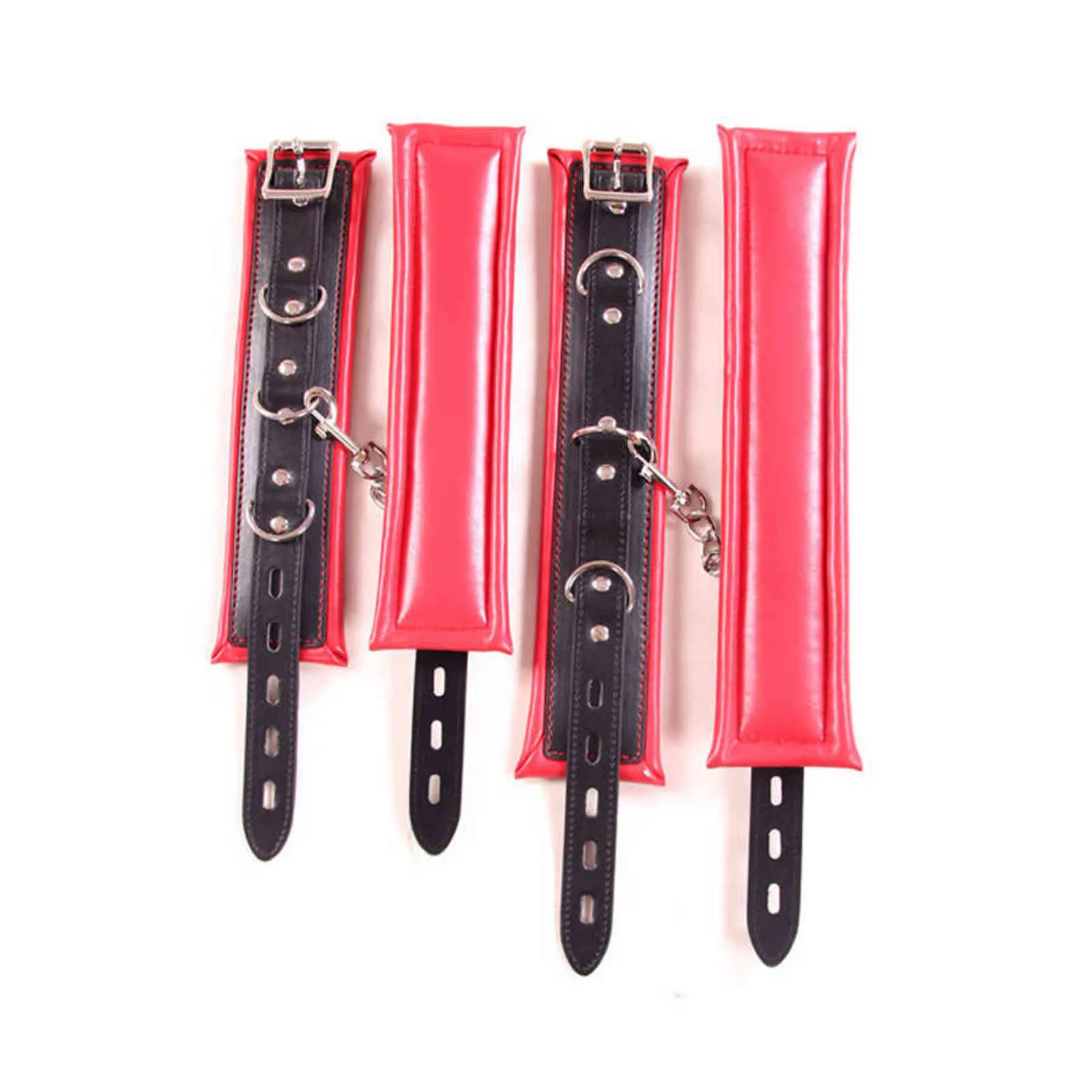 NXY Jouets pour adultes Kit de bondage en cuir PU rouge noir rembourré doux, menottes aux poignets, menottes aux chevilles, ensemble de jouets sexuels de retenue BDSM pour les couples 1130