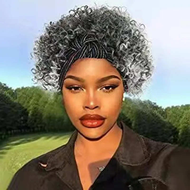 Женщины хвост-седые волосы наращивание волос серебристый серый afro kinky вьющиеся челюсти чернками человеческими реми remy хвостики волосы клип в реальных волосках BUN 100G 120G