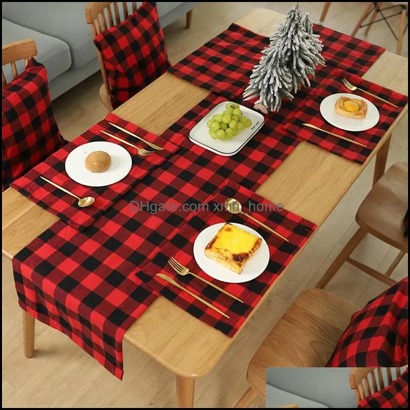 Festival Party Decoration Table Placemat Red Black White Blacks Plaid Tablecloth Mat Christmas Thanksgiving Day Cutlery Pad New 4 2jh