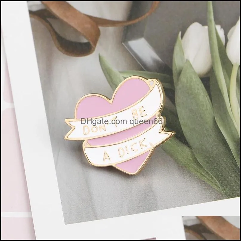 Heart Shaped Ribbon DON`T BE A DICK Pink Special Personality Tide New Brooch Creative Cartoon Lapel Denim Badge