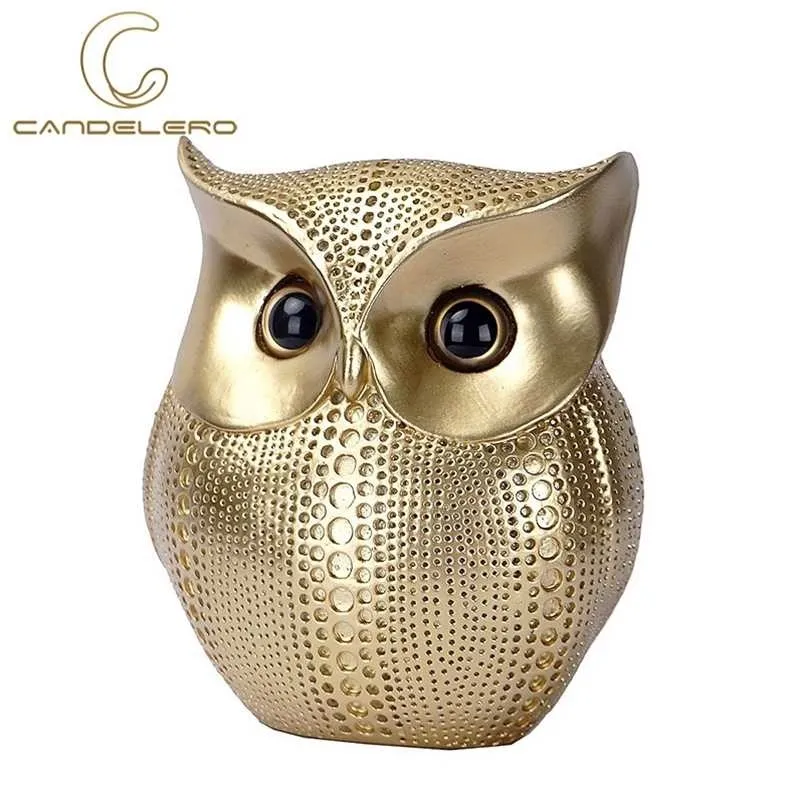 Statues For Decoration Owl Golden Black White Resin Living Room Sculptures Small Ornaments Figurines Interior 211105