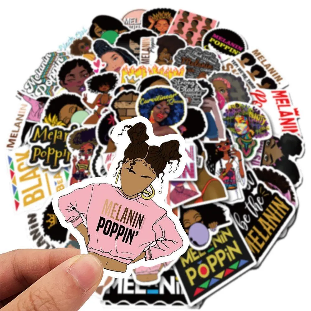 Melanin Poppin graffiti stickers Inspirational girl computer luggage trolley case waterproof sticker sheets not repeated in stock