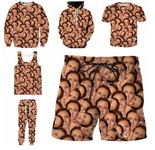 2022 Nicolas Cage Funny Face Collage Impression 3D Casual Sweats à capuche pour hommes et femmes / sweat-shirts / pantalons de sport / T-shirts / shorts / gilet / vêtements de sport décontractés