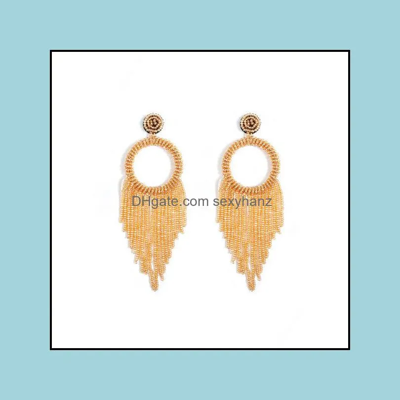 S1773 Bohemian Fashion Jewelry Hand-woven Minority Beaded Earring Circle Beads Tassels Earrings