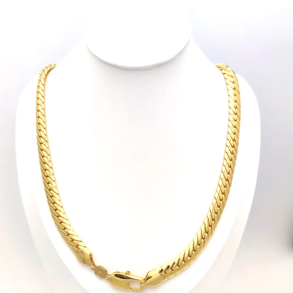 Superbe chaîne remplie d'or fin 24K authentique 10MM écailles de serpent collier à maillons cubains solides en peau de serpent pour hommes 24 "600mm