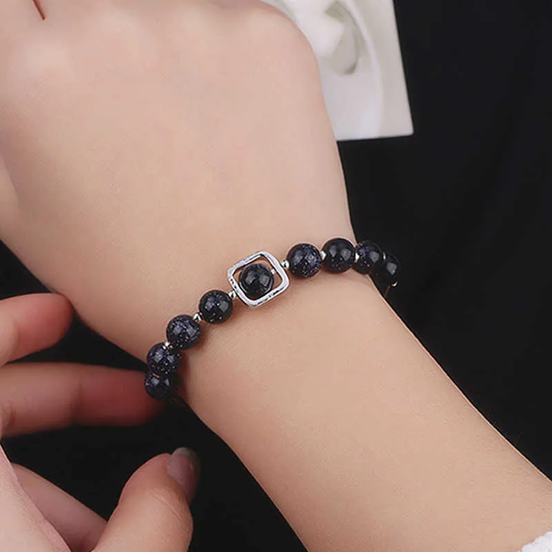 Braccialetto di fascino dell'annata per le donne Blue Sand Stone Transfer Beads Bangle Star Moon Bracciale Gioielli di moda all'ingrosso Q0719