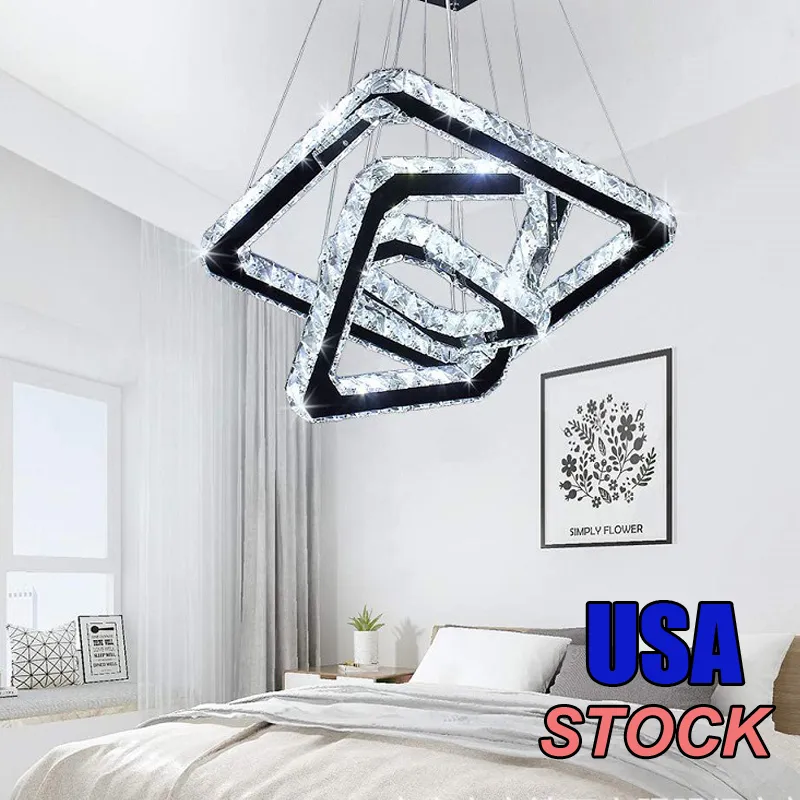 Candelabro de cristal, design acrílico moderno LED pingente de iluminação Aço inoxidável ajustável para quarto sala de estar cozinha banheiro jantar