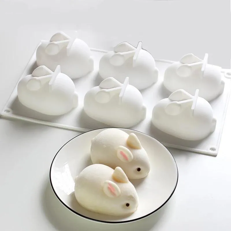 Baking Moulds 6 Even Network 3D Rabbit Shape Silicone Mousse Dessert Mold Cake Decorating Tools Jelly Candy Chocolate Ice Cream Molds Manual Soap Mould Bakeware