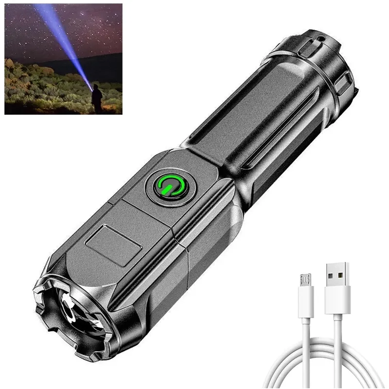 Latarka do ładowania USB Silne światła Pochodnie Zoom Podświetlenie Taktyczne Outdoor Przenośne oświetlenie LED Camping Lights