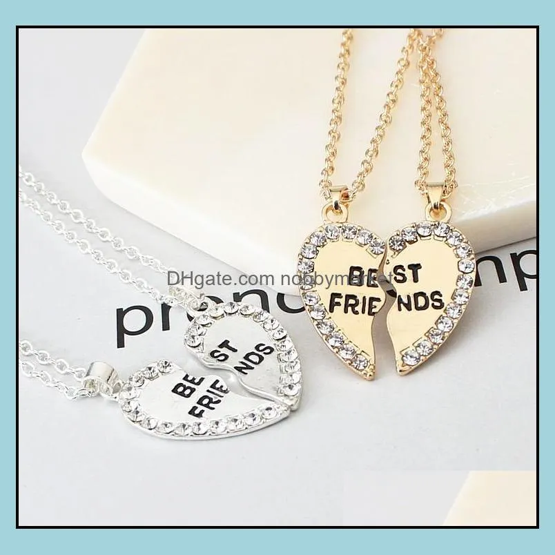 Trendy Best Friends Necklace For Mens Women Best Friend Forever Broken Crystal heart Pendant chains Fashion BFF friendship Jewelry