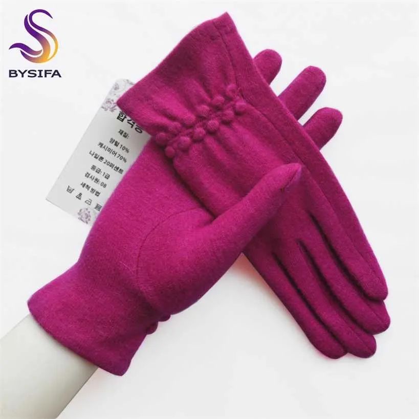 [BYSIFA] Winter Women Wool Gloves Thick Warm Touch Screen Ladies Spring Autumn Soft Elegant Pink Mittens 220113