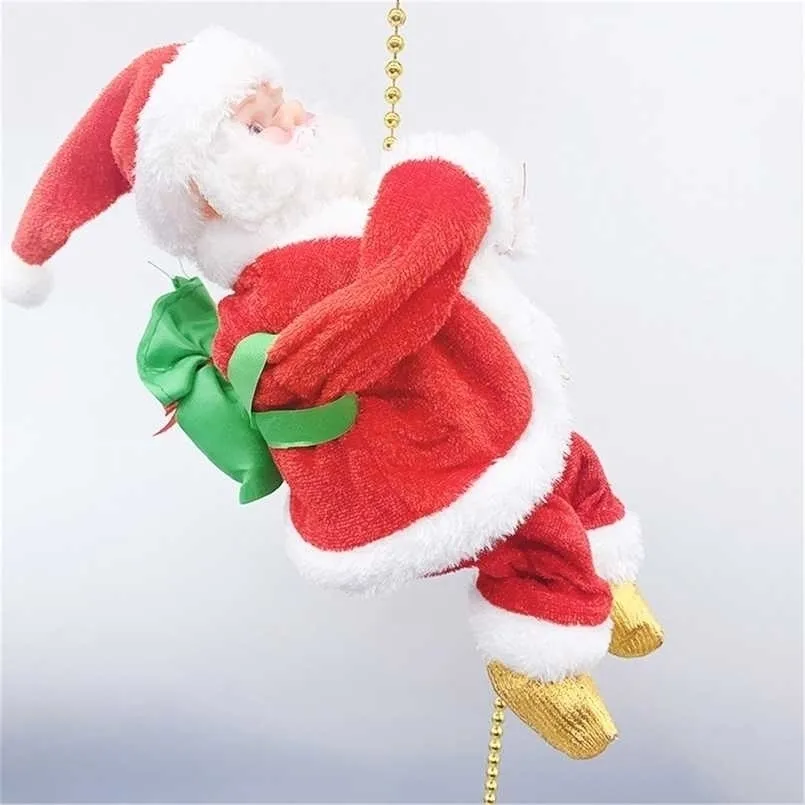 2022 Prezent Elektryczny Wspinaczka Drabina Santa Claus Christmas Ornament Dekoracja Dekoracji Drzewo Domowe Wiszące wystrój z muzyką 211019