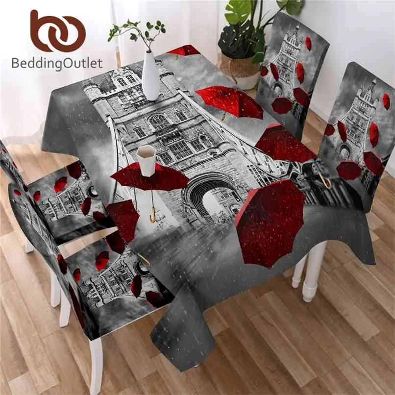 Beddingoutlet Vermelho Guarda-chuva Toalha De Tablecloth impermeável Inglaterra London Home Decor Tower Bridge On River Tamisa Capa 210626