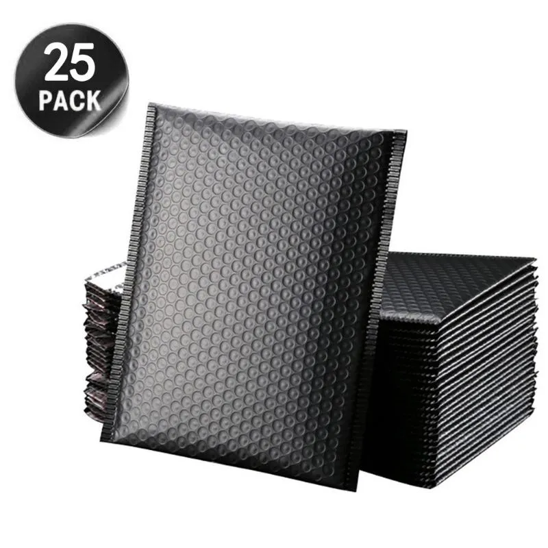 Geschenkomschakeling 25 stks Zwarte poly Bubble Mailer Mailers Gevotte enveloppen voor verpakking gevoerde zelfafdichtingszak Dropgift