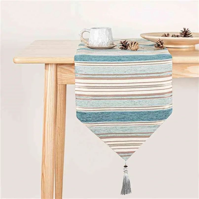 Topfinel corredores de mesa colorido listras com tassels Chenille tela de lona toalha de mesa para decoração de casa ao ar livre. 210709.