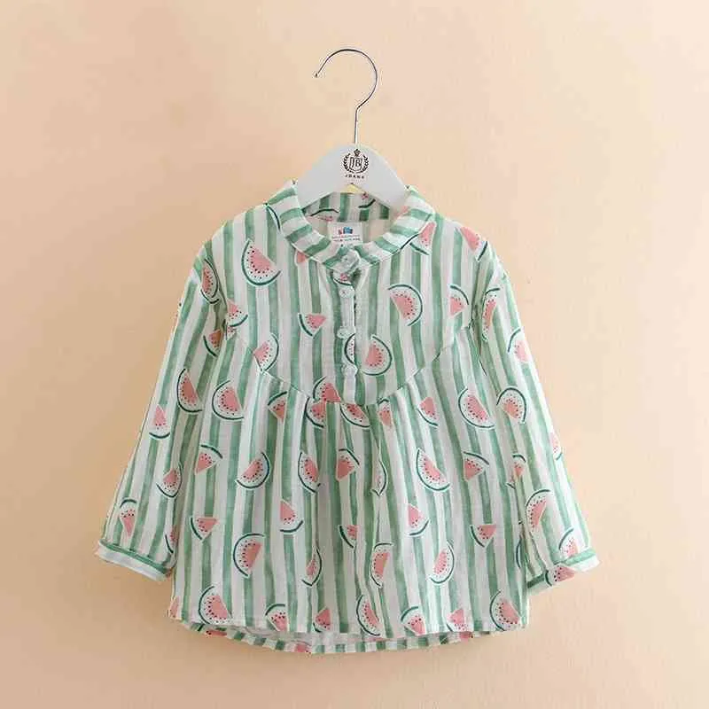 Lente Aankomst Kinderkleding Kinderen Mandarijn Kraag Baby Meisjes Watermeloen Print Streep Lange Mouwen Blouses Shirt Tops 210529