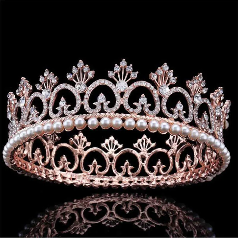 Copricapo da sposa Corona in oro rosa Fascia per capelli Barocco Diademi nuziali Gioielli Principessa Diadema per le donne Accessori per capelli da sposa Prom X0726