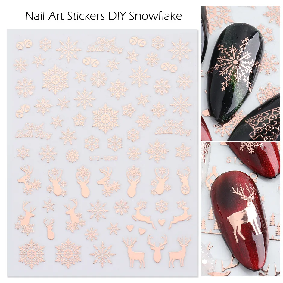 Kerstnagels Stickers Decals 3D Rose Gouden Sneeuwvlok Elanden Patroon DIY Decoratie Nail Art Tools Accessoires voor Dames Meisjes Kinderen