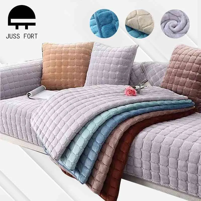 Effen kleur antislip sofa cover dikker zacht pluche kussen handdoek voor woonkamer meubels decor slipcovers Couch covers 210723