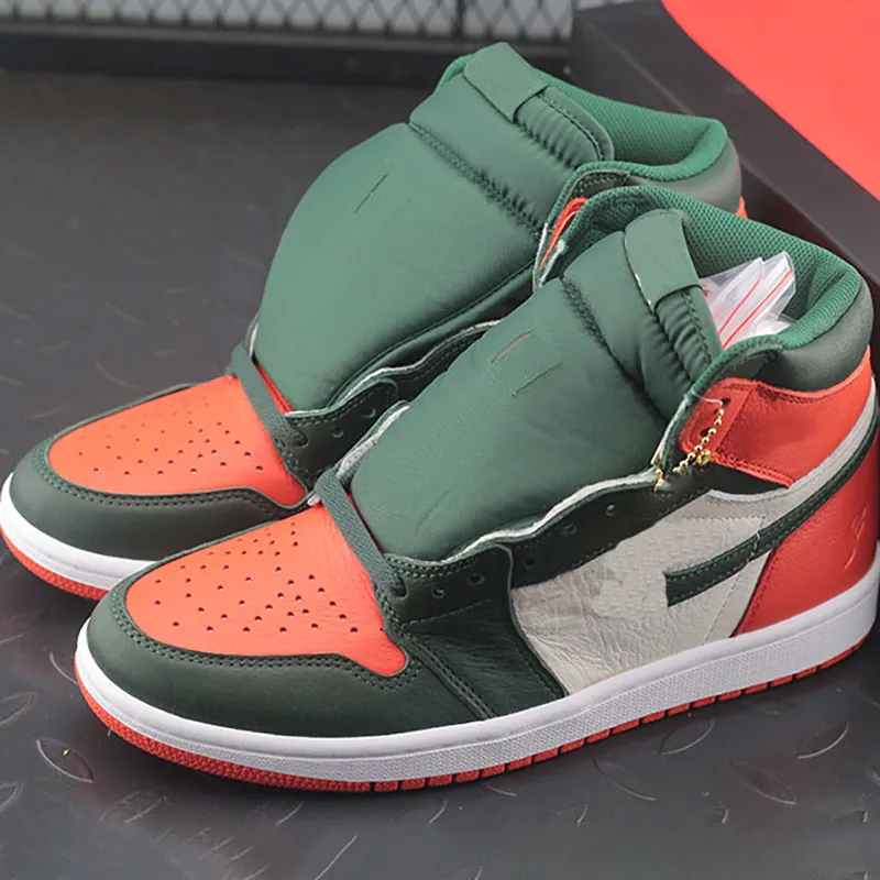 2021 Jumpman 1sMen Women Mid Top Quality OG Basketball Shoes Luxury Designer Mens Womens Banned Bred Toe  Green/Orange casual Trainers coach Sneakers With Box