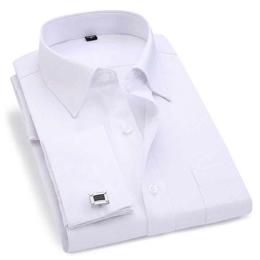 Men French Cuff Dress Shirt White Long Sleeve Casual Buttons Male Brand s Regular Fit Cufflinks Included 6XL 220217